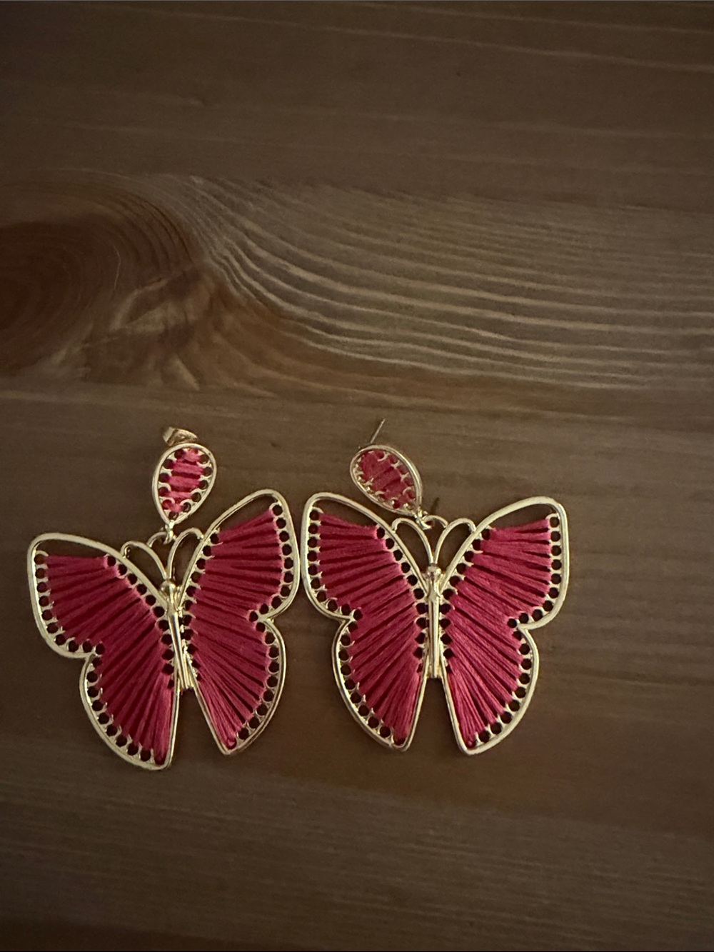 Claire's Gold-Tone Pink Butterfly Statement Earrings
